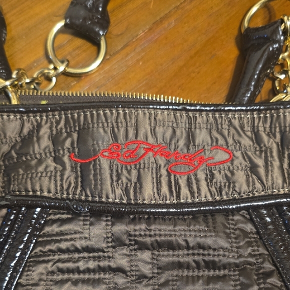 Ed Hardy Black and Brown Shoulder Bag with Red Heart - Picture 8 of 13